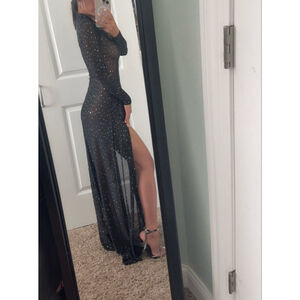 Shining black sheer sexy dress